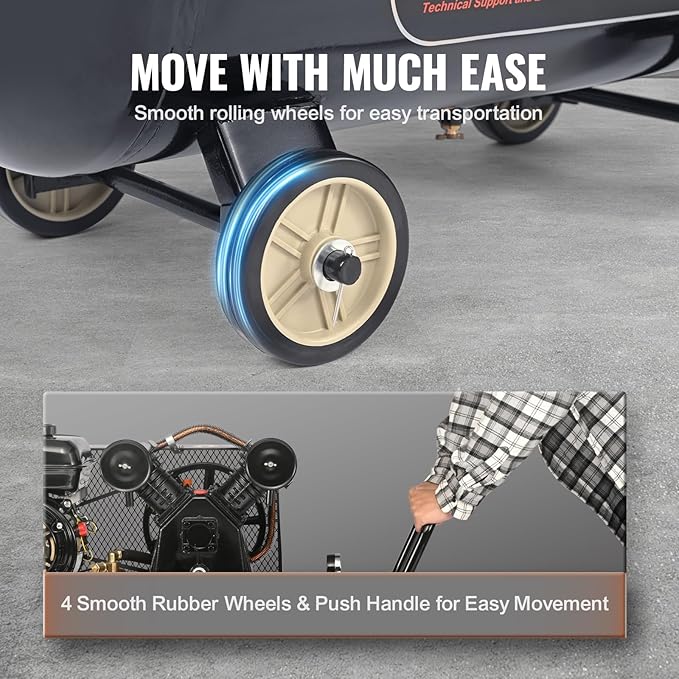 VEVOR 7HP Gas Powered Air Compressor, 21 Gallon Horizontal Air Compressor Tank with Wheels, 9CFM@115PSI Gas Driven Piston Pump Air Compressed System for Workshop Tire Inflation, Spraying, Nailing
