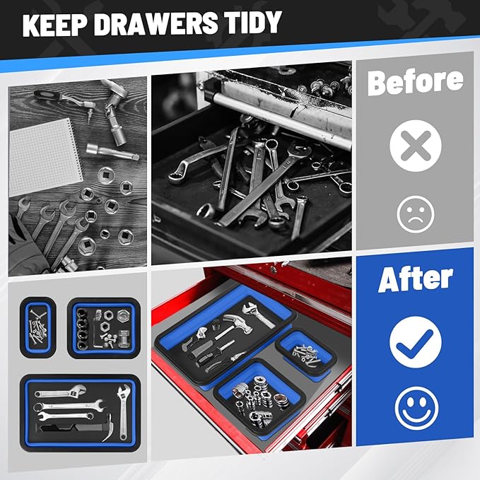 3 Pack Magnetic Parts Tray Set, Different Size Collapsible Tool Trays for Storage Organizer Screw, Bolts, Nuts, Washers, Pins & Other Small Metal Parts-Tool Gifts for Men(Blue)