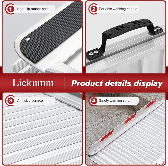 LIEKUMM 5ft Portable Wheelchair Ramp, 600LBS Capacity, Ramps for Wheelchairs for Home, Ramp for Stairs, Wheelchair Ramps for Vans, Suitable for Wheelchairs, Bicycles, Scooters