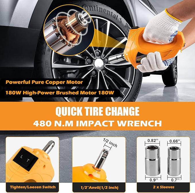 Electric Car Jack, 5 Ton 12V Digital Display Electric Jack for Car with E-Impact Wrench, Tire Inflator Pump and LED Light, (Lifting Range: 6.1-17.7 Inch) for Sedan, SUV, Truck Tire Change Replacement
