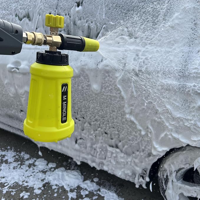 M MINGLE Foam Cannon for Pressure Washer, Car Foam Sprayer with 1/4 Inch Quick Connector, Wide Mouth Heavy Duty Car Wash Foam Blaster Power Washer, 1 Liter with 5 Nozzle Tips