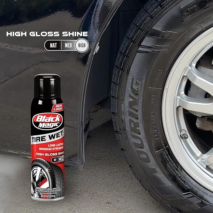 Black Magic BC23220 Tire Wet Spray, 14.5 Oz. - Weather and Rinse-Resistant Formula That Leaves Tires Looking Wet, Black and Glossy With Just One Spray