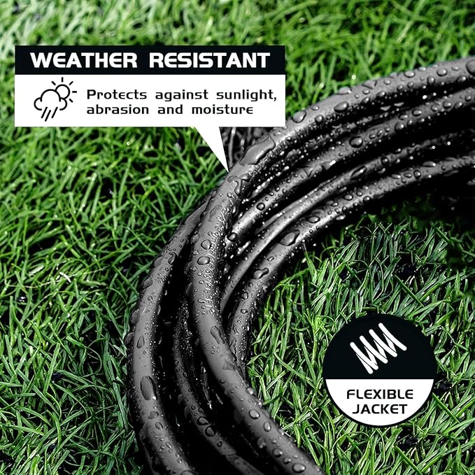 12FT 16/3 Outdoor Extension Cord - 16 Gauge 3 Prong SJTW Black Extension Cord for Christmas Lights with 3 Prong Grounded Plug for Safety, Great for Outdoor Decorations, UL Certified