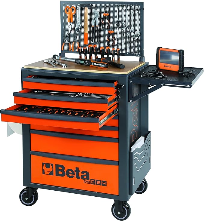 Beta RSC24 Red 5 Drawer Heavy Duty Rolling Tool Cabinet | Mobile Steel Tool Chest with Ball Bearing Slides | 1760 lbs Load Capacity | 5" Casters | Lockable Portable Toolbox | Made in Italy