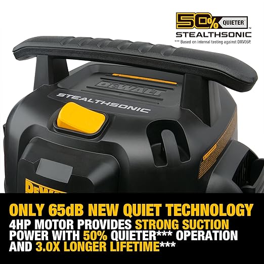 DEWALT Shop Vacuum 5-Gallon 4 HP STEALTHSONIC Wet/Dry Vacuum Cleaner DXV05P-QTB with 6 Dust Bags Ultra Quiet Poly Shop Vacuum with Powerful Suction for Garage, Jobsite, and Workshop