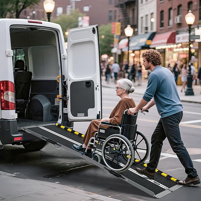 8 Feet Portable Wheelchair Ramp, 600 LBS Capacity Folding Aluminum Threshold Ramp with Anti-Slip Surface, Mobility Access Handicap Ramp for Home Steps, Doorway, Stairs, Doorways, Scooter