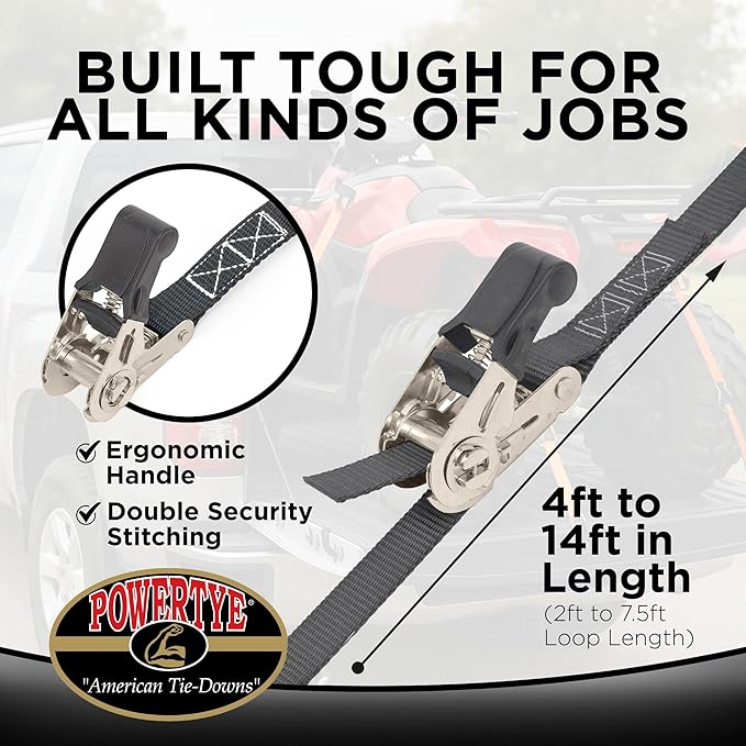 PowerTye Mfg Endless Ratchets - 1in x 4ft Easy Grip (no Hooks) - 400 lb. Working Load Limit / 1,200 lb. Break Strength - Purple 2-Pack