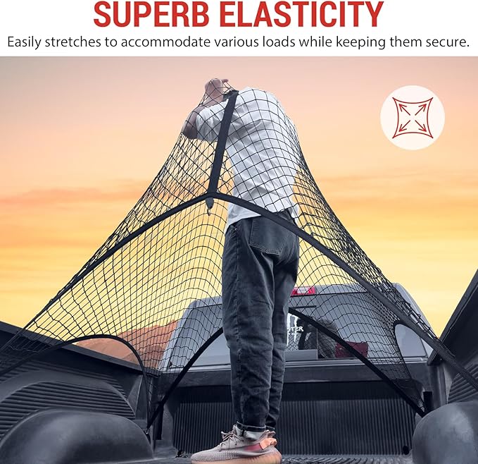Highly Elastic Cargo Net Fit for Pickup Truck Bed Cargo Netting Cover Stretchable Mesh Organizer for Pickup Truck Bed Accessories(Pickup Bed Net)
