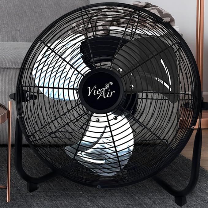 Vie Air 20 Inch Industrial Tilting High Velocity 3 Speed Metal Floor Fan, Black