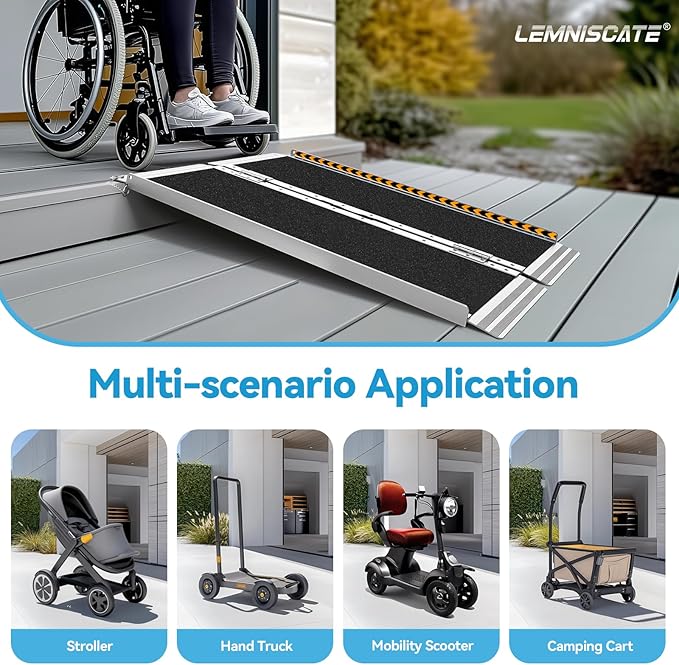LEMNISCATE Portable Wheelchair Ramp 3FT, Non-Slip Aluminum Handicap Ramp with Handle, Folding Wheel Chair Ramps for Homes Steps, Stairs, Entry, Threshold, Doorways, Scooter, 800LBS Capacity
