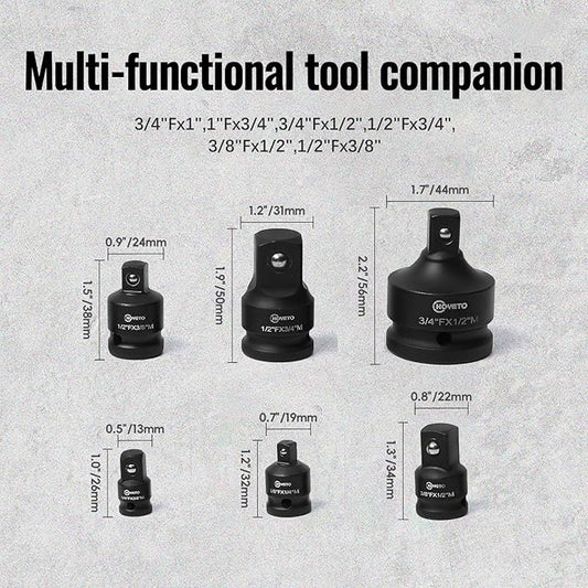 6-PC socket adapters 1/4,3/8,1/2, Impact Socket Adapter Set, Heavy Duty Cr-Mo Steel Adapter Kit, Drive Conversion with Ball Detent for Impact Driver & Wrench