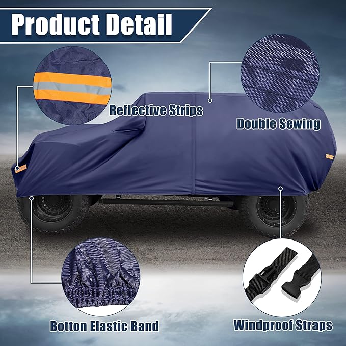 X AUTOHAUX SUV Car Cover Fit for Jeep Wrangler JK JL 4 Door 2007-2021 Outdoor Waterproof Sun Dust Wind Snow Protection 210D Oxford with Driver Door Zipper Navy Blue