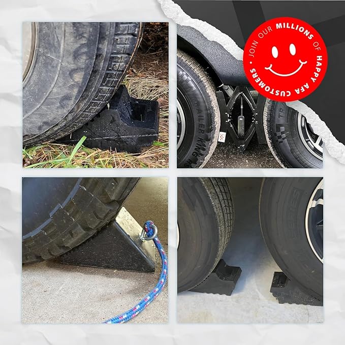 Wheel Chocks for Cars, RVs, Trucks, Trailers, and Vehicles G.V.W. up to 6T, 2 Pack - Anti Slip Bottom Tire Chock for All Weather Use - RV, Travel Trailer, Pop Up Camper Accessory