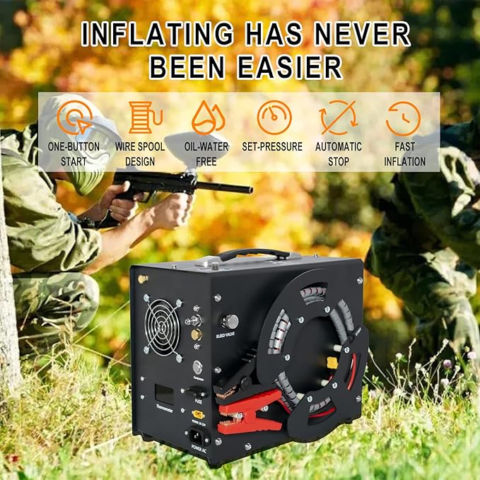 TUXING PCP Air Compressor,4500Psi 30Mpa High Pressure Air Pump, Built-in DC12V/AC120V Power Converter,Auto-Stop,Oil&Water-Free,Paintball and Scuba Tank Compressor Pump(TXES062)