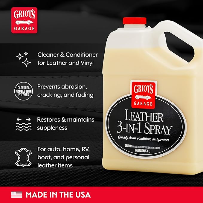 Griot's Garage Leather 3-in-1 Spray, Cleaner and Conditioner for Leather and Vinyl, Car Seats and Vehicle Interior, Truck, RV, Boats, and Home, 10964, 1 Gallon