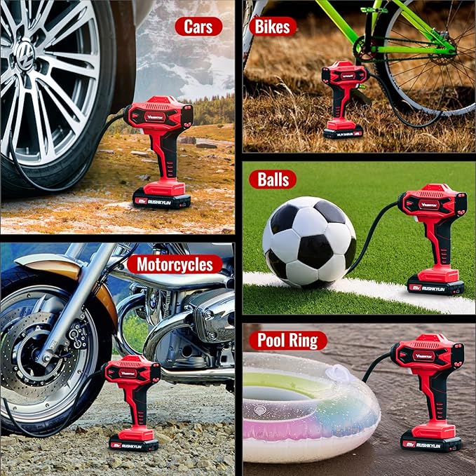 Cordless Tire Inflator Portable Air Compressor, 160PSI Air Pump with 21V Rechargeable Battery Powered, Digital Pressure Gauge, Built in LED Lights, Handheld Air Compressor For Cars