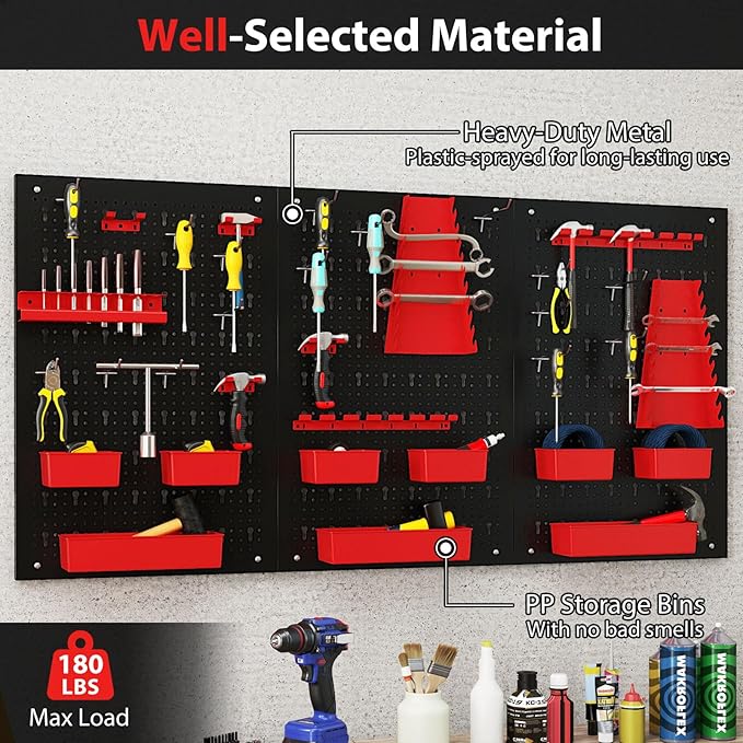 Goplus Pegboard Wall Organizer, 9-Bin Parts Rack Organizer w/Hammer Racks, Tool Holders & Hooks, Heavy-Duty Utility Tool Storage Board w/Accessories for Garage, Workshop, Craft Room