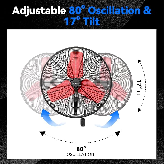 Pro 24" Industrial Wall Mount Fan, 9500 CFM High Velocity Metal Wall Fan, IP44 Waterproof Oscillating 3-Speed Outdoor Commercial Fan for Garage, Warehouse, Patio, Workshop
