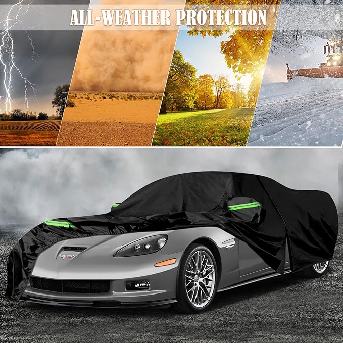 Waterproof Car Covers Replace for 2005–2013 Corvette C6, 6 Layers All Weather Custom-fit Car Cover with Zipper Door for Snow Rain Dust Hail Protection (C6)