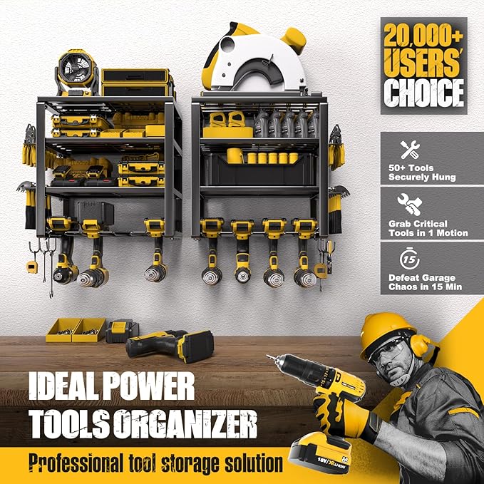 Spampur Power Tool Organizer Wall Mount, Heavy Duty 420LB with 8-Slot Drill Holder - All-in-One Garage Storage for Workshop, Christmas Gift for Men, Dad, DIYers, 15 Min Quick Assembly