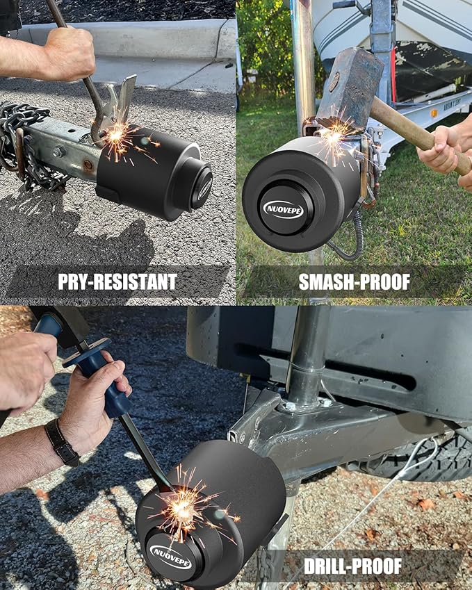 Trailer Lock Fits 2 Inch Couplers, Secures Safety Chains Anti-Theft Ball Hitch Lock, Pry-Resistant & Heavy-Duty Trailer Hitch Locks for RV | Boat | ATV | Utility Trailer (Black)