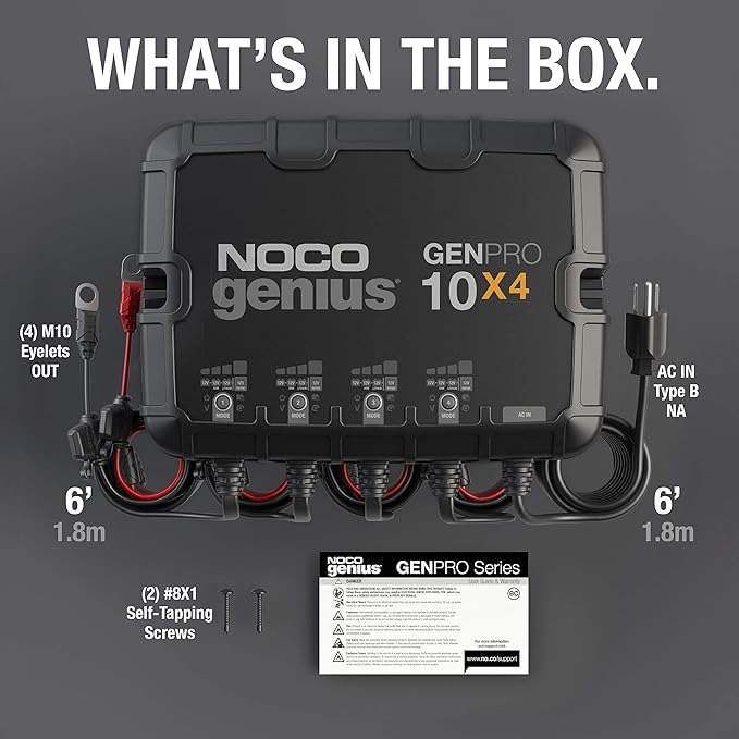 NOCO Genius GENPRO10X4: 4-Bank, 40A Onboard Battery Charger - 10A Per Bank, 12V Waterproof Marine Charger with Overcharge Protection & Temperature Compensation – for Lead-Acid & Lithium Batteries