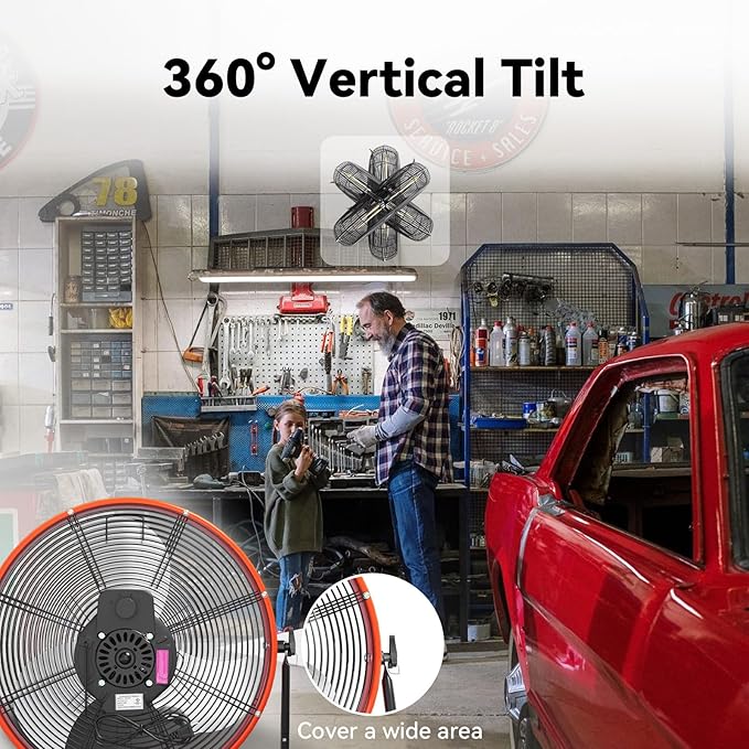 20 In High Velocity Floor Fan Pro, 4500 CFM 3 Speed Industrial Metal Floor Fan with Wall Mount for Commercial, Residential, Warehouse, Covered Patio, Shop, Garage, Barn - UL Safety Listed