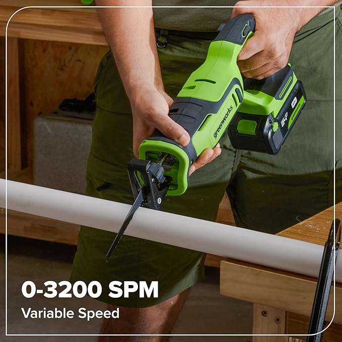 Greenworks 24V Brushless 10PC TOOL, Drill+Impact Driver+Circular Saw+Recip Saw+Jig Saw+Sander+Light+Multi-Tool+Nailer+Grinder (2) 4.0Ah+2.0Ah Batteries (24,000mAh PB) USB-C Charger, High Efficiency