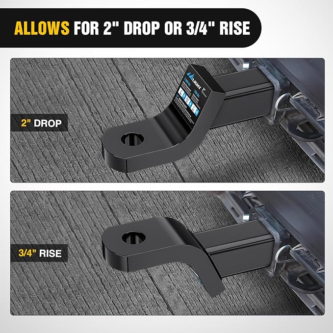 Nilight Trailer Hitch Ball Mount with 5/8" Hitch Pin Clip Fits 2 Inch Receiver Square 7500 lbs 2" Drop, 3/4” Rise, 1” Hole, Gloss Black Powder Coat