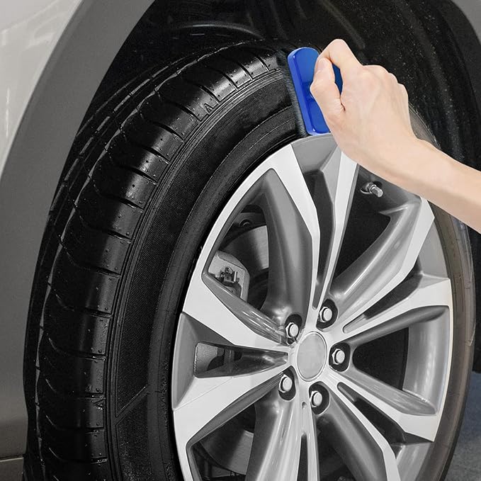 Large Car Tire Shine Applicator,Vegan Tire Shine Applicator with Curved Brush Head- Automotive Tire Dressing Applicator Brush with Storage Stand for Tire Detailing, 3.6 Inch Length (Blue)