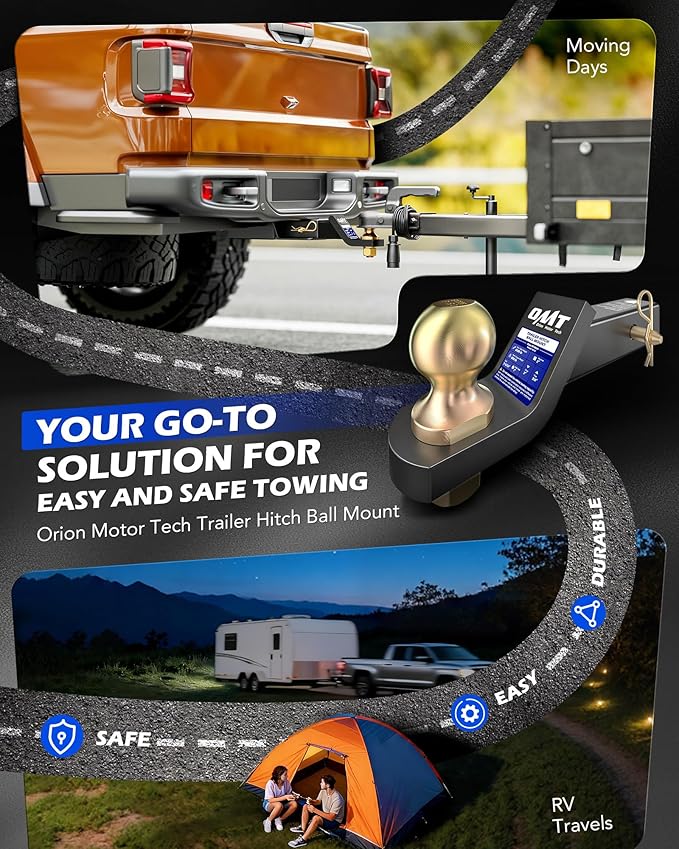 Orion Motor Tech Trailer Hitch Ball Mount, for 2" Receiver with 2-5/16" Ball 2" Drop 8000 lb. Towing Capacity, Heavy-Duty Tow Hitch Reversible Ball Hitch for Truck Boat RV Cargo with Hitch Pin & Clip