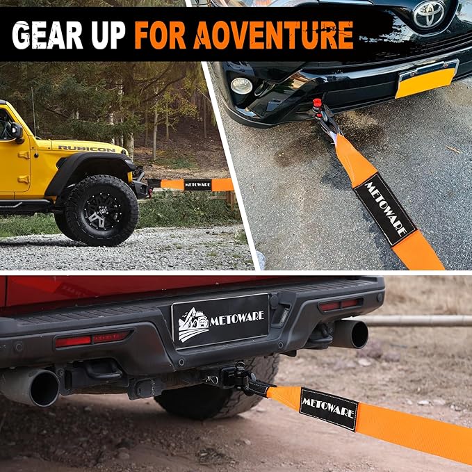 METOWARE Heavy Duty Tow Strap Recovery Kit - 4" x 20ft(40,000lbs) Tree Saver Winch Strap + Storage Bag - Truck, SUV, ATV Off Road Towing Strap Kit