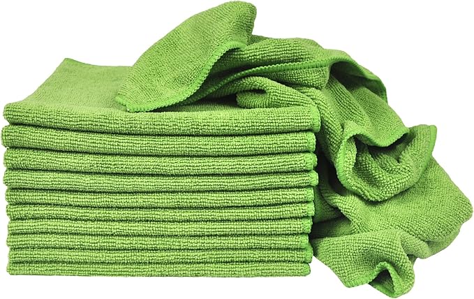 Eurow Utility 240 GSM Terry Weave Microfiber Cleaning Towels for Home, Auto, Boat, RV, Garage, Shop, Streak-Free, Scratch-Free, Reusable, Multi-Surface, Ultra Absorbent, 16x16 Inch, 12-Pack, Green
