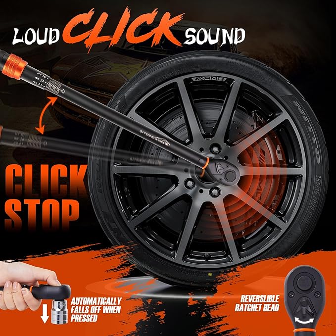 1/2-Inch Drive Click Torque Wrench 30-300 Ft.Lb/40.7-406.8 Nm, Dual-Direction 72 Tooth Adjustable，Dual Range Scale, ±3% High Precision Torque use Product Assembly and Car Repair