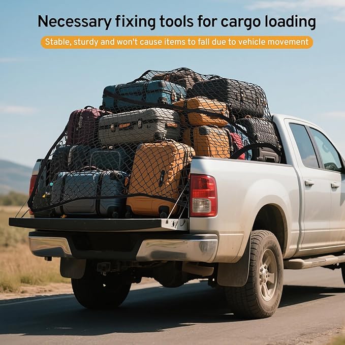 Cargo Net for Pickup Truck Bed for Dodge Ram 1500 2500 3500 Crew Quad Cab Classic 2000-2025 2026 Mesh Organizer Stretchable 4'x4' to 7'x7' Netting Highly Elastic