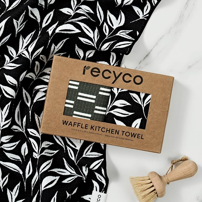 RECYCO Waffle Kitchen Towel Set of 2 - Quick Dry Microfiber Sustainable Dish Towels - Ultra Absorbent Reusable Cleaning Tea Towels - Lightweight Hand Towels,16”x 28”, Natural Rhythm