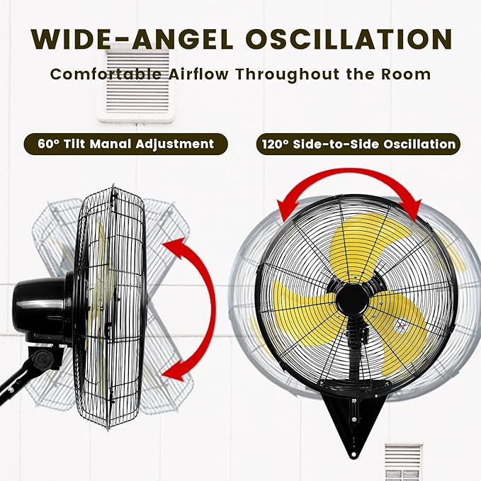 TMWINGS 20 Inch Wall Mount Fan, Heavy Duty Oscillating Wall-Mounted Fan with 6600 CFM, High Velocity 3 Speed Fans with Adjustable Tilting for Workshop, Garage, Patios, Commercial and Industrial