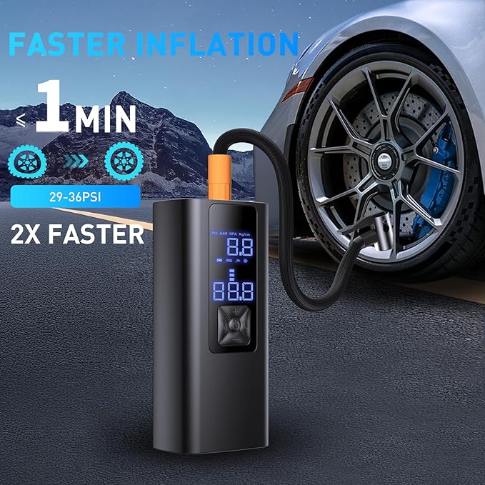 Tire Inflator Portable Air Compressor, 150PSI Air Pump for Car Tires with Pressure Gauge, LED Light, 20000mAh & 2X Faster Portable Air Compressor for Cars, Bikes & Motorcycle, Balls, Car Accessories