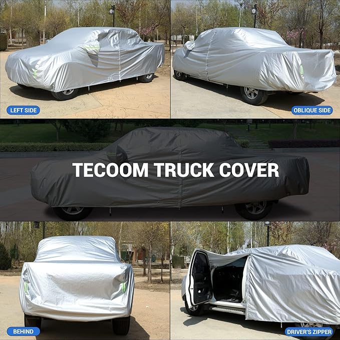 Tecoom Truck Car Cover Waterproof All Weather with Door Zipper & Lock, Light Shell UV Dust Sun Snow Protection, Universal Fit for Dodge Trucks (Length Up to 245 Inches)