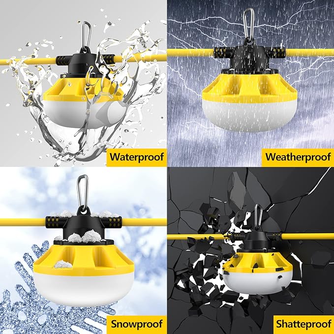 100FT LED Construction String Lights, 100W 10000LM Industrial Grade Temporary Work Lights with 10 Bulbs, Linkable 5000K Super Bright Weatherproof Lighting for Construction Site, Job Site,& Outdoor Use