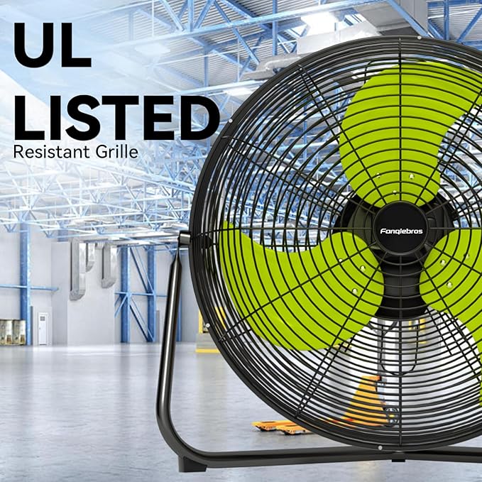 20" High Velocity Floor Fan, 5300 CFM Heavy Duty Industrial Floor Fan, 3 Speed, 360 Degree Tilt, Quiet Operation for Warehouse, Basement, Factory, Barn, Garage - UL Safety Listed