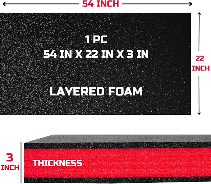 ONREVA Tool Box Foam, 1PC 54x22x3 inch, Foam Inserts for Cases, Polyethylene Storage Sheets for Toolbox Hard Case, Tool Shadow Insert, Kaizen Organizer Sheet