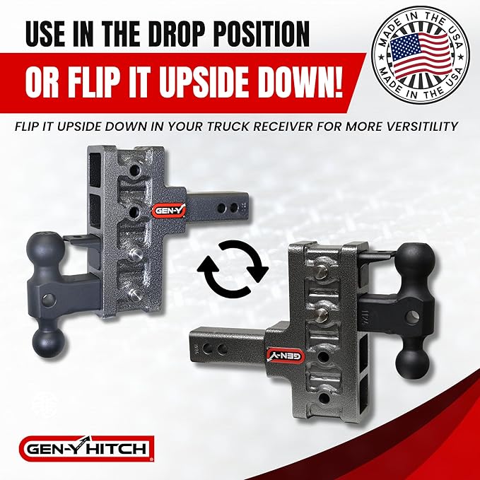 GEN-Y Hitch Offset Tow Hitch for 2.5" Receiver - 3" Rise/6" Drop with 4 Adjustable Positions, Includes Dual Ball Mount, Pintle Lock and Pins, 21,000 lbs Towing Capacity, 3,000 lbs Tongue Weight