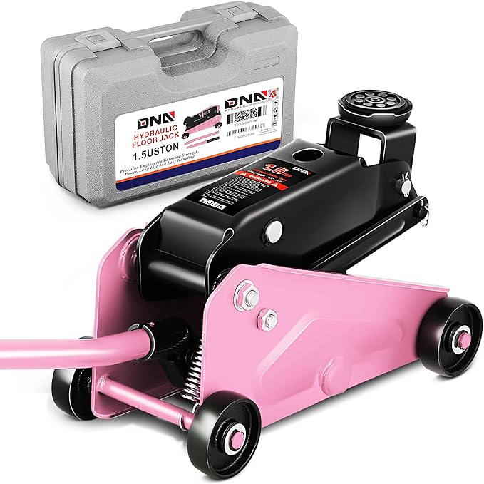 DNA Motoring Low Profile Hydraulic Trolley Service/Floor Jack, 1.5 Ton (3000 lbs) Capacity, Lifting Range 5.5"-15.35", Pink, TOOLS-00675-PK