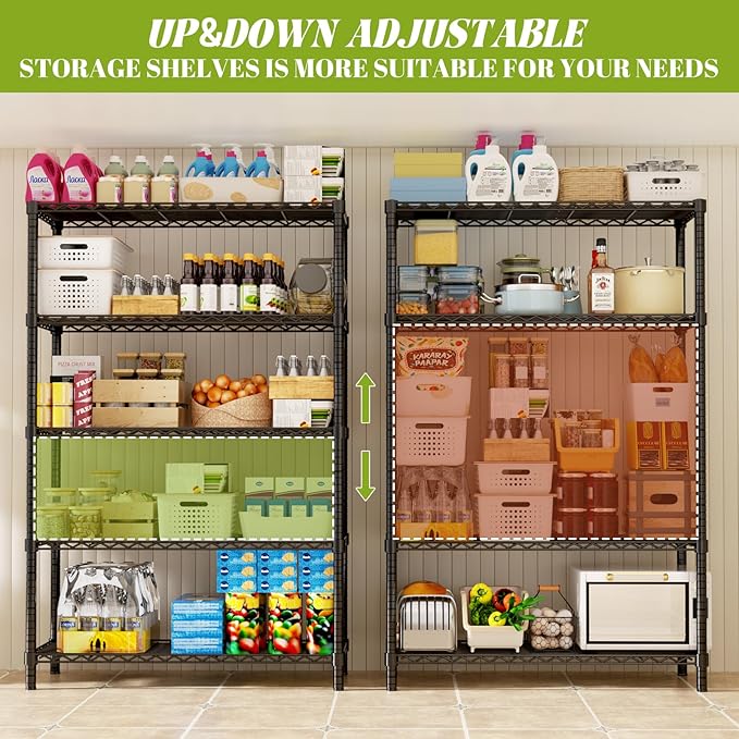 Storage Shelves, 36" L x 14" W x 72" H Heavy Duty Garage Wire Shelving Unit Loads 1750LBS, 5-Tier Adjustable Metal Industrial Utility Shelf Rack for Kitchen, Laundry Room, Basement