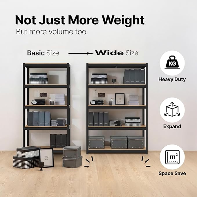 HOMEDANT House 48.1" W 5 Tier Heavy Duty Garage Shelving Adjustable Metal Rack Storage Shelves Standing Shelf Unit Organizers Industrial Warehouse Basement Black 1Pack