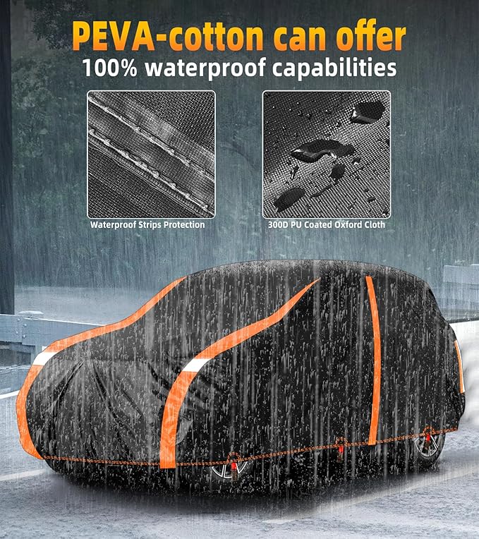 Car Cover Waterproof All Weather for SUV Automobiles UV Protection Snowproof Rain Sun with Door Zipper Full Exterior Outdoor Full Car Cover Universal Fit Up to 206"