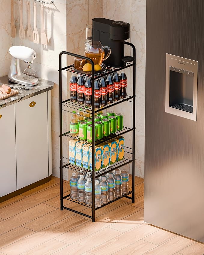 5 Tier Shelf, Heavy Duty Metal Bathroom Shelf Plant Stand, Stackable, Black