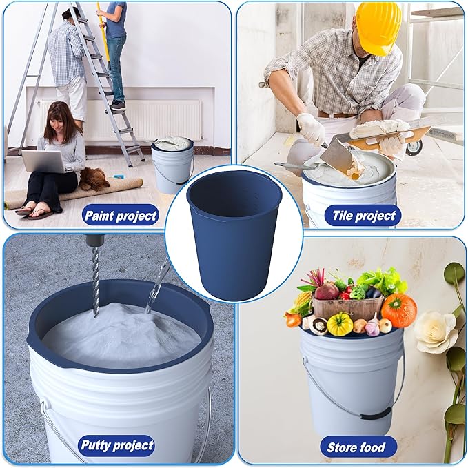 5 Gallon Reusable Bucket Liner, Leakproof Concrete Tools Durable Silicone Bucket Insert, Food Grade Container for Food Storage or Thanksgiving Turkey Brine Bucket, for Paint, Thinset, Ice (Dark Blue)