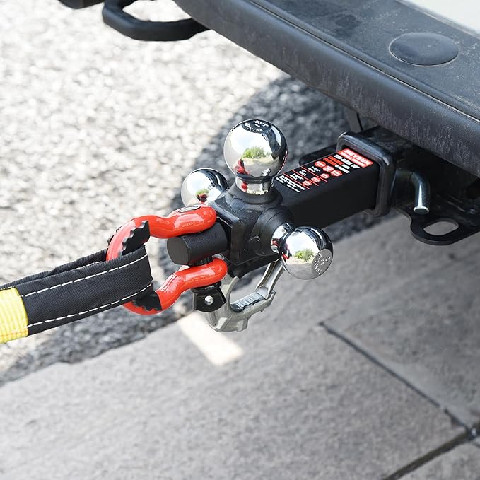 Trailer Hitch Tri-Ball Hitch with Rotatoble Tow Shackle and Tow Hook, fits for 2-inch Receiver, Chrome Trailer Ball…